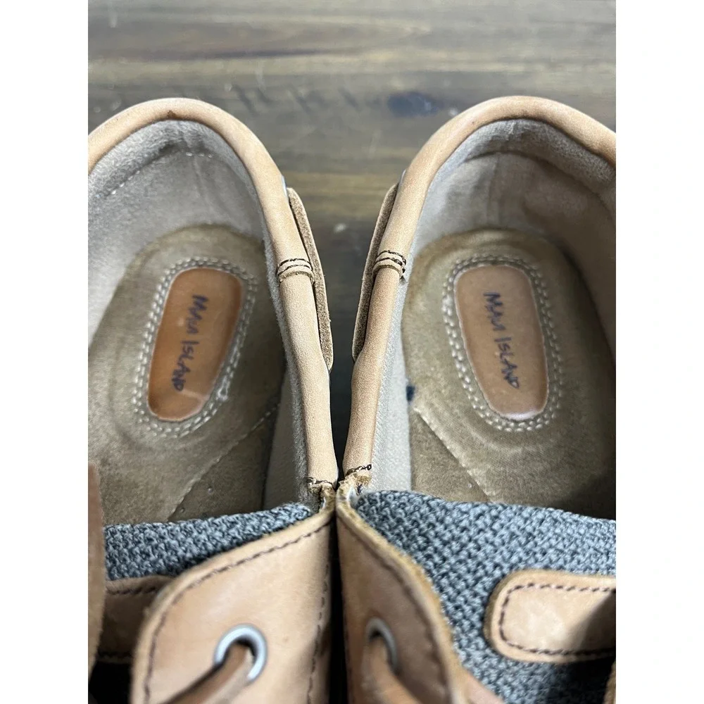 Maui Island Marlin Mens Tan Leather Mesh Boat Shoes Loafers Size 9M 747032